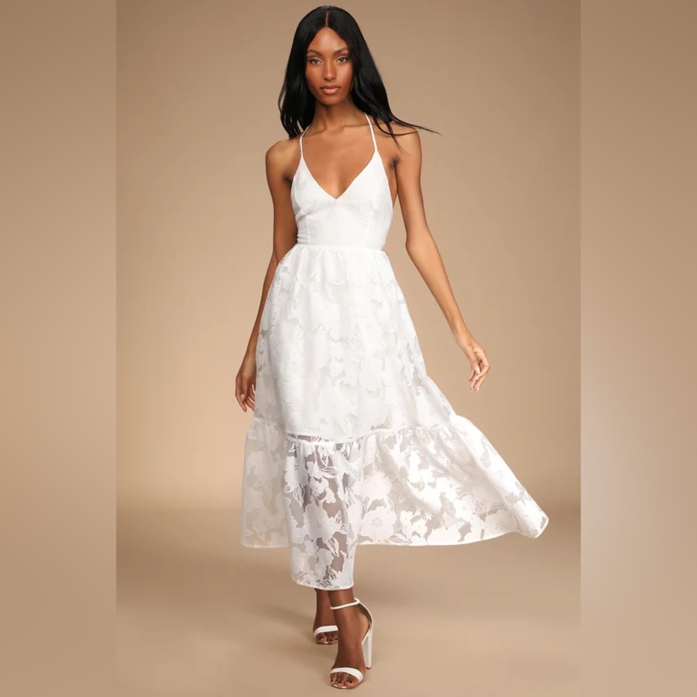 Lulus Feeling Like Forever White Jacquard Organza
Lace-Up Midi Dress - Picture 3 of 6